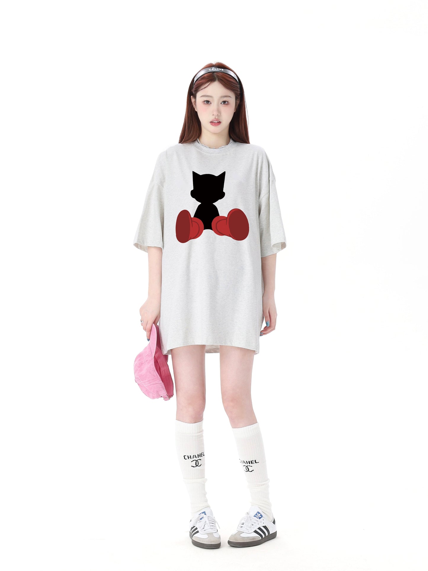 Oversized Graphic Tee with Red Shoes Print