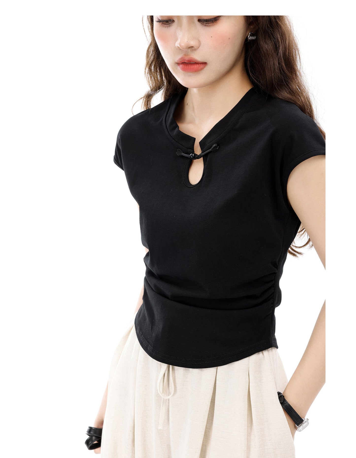 Keyhole Knot Detail Cap Sleeve Top