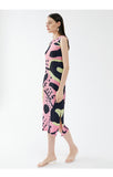 Two-Tone Printed High-Waisted Slit Dress